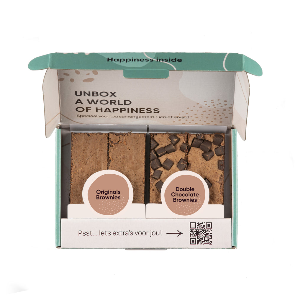 Box van 4 brownies in de smaken Originals brownies en Double Chocolates Brownies