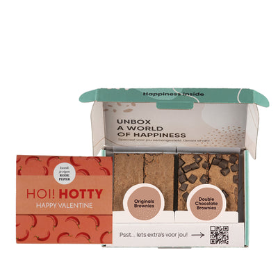 Hoi! Hotty kweekset rode peper en een brownies box met 4 brownies.