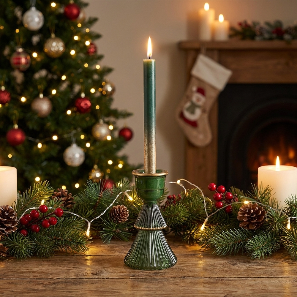 Groene glazen kerstboom kandelaar | The Brownie Box