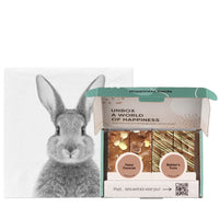 konijnen servetten met paasbox op witte achtergrond