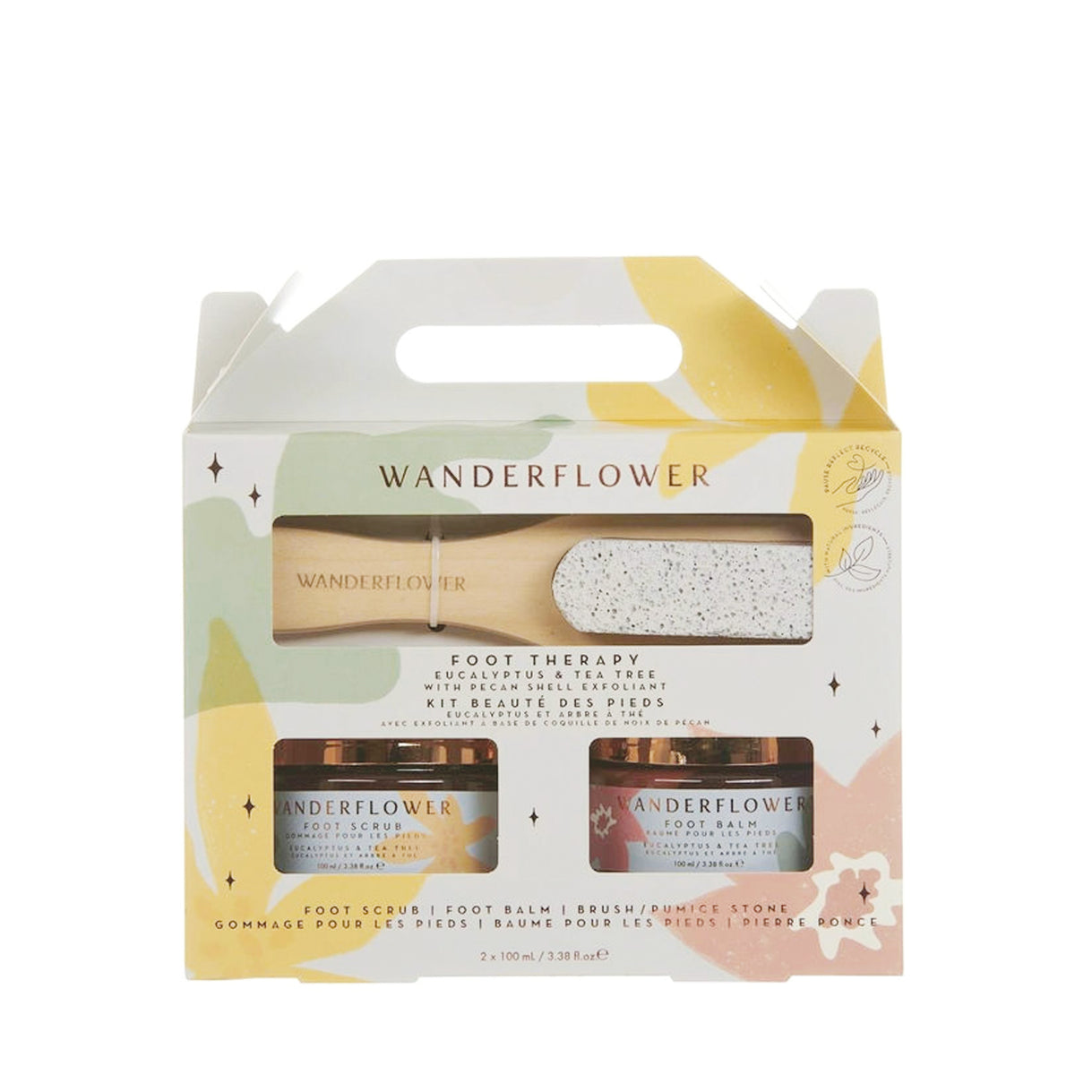 Een giftset voor zachte voeten met witte achtergrond