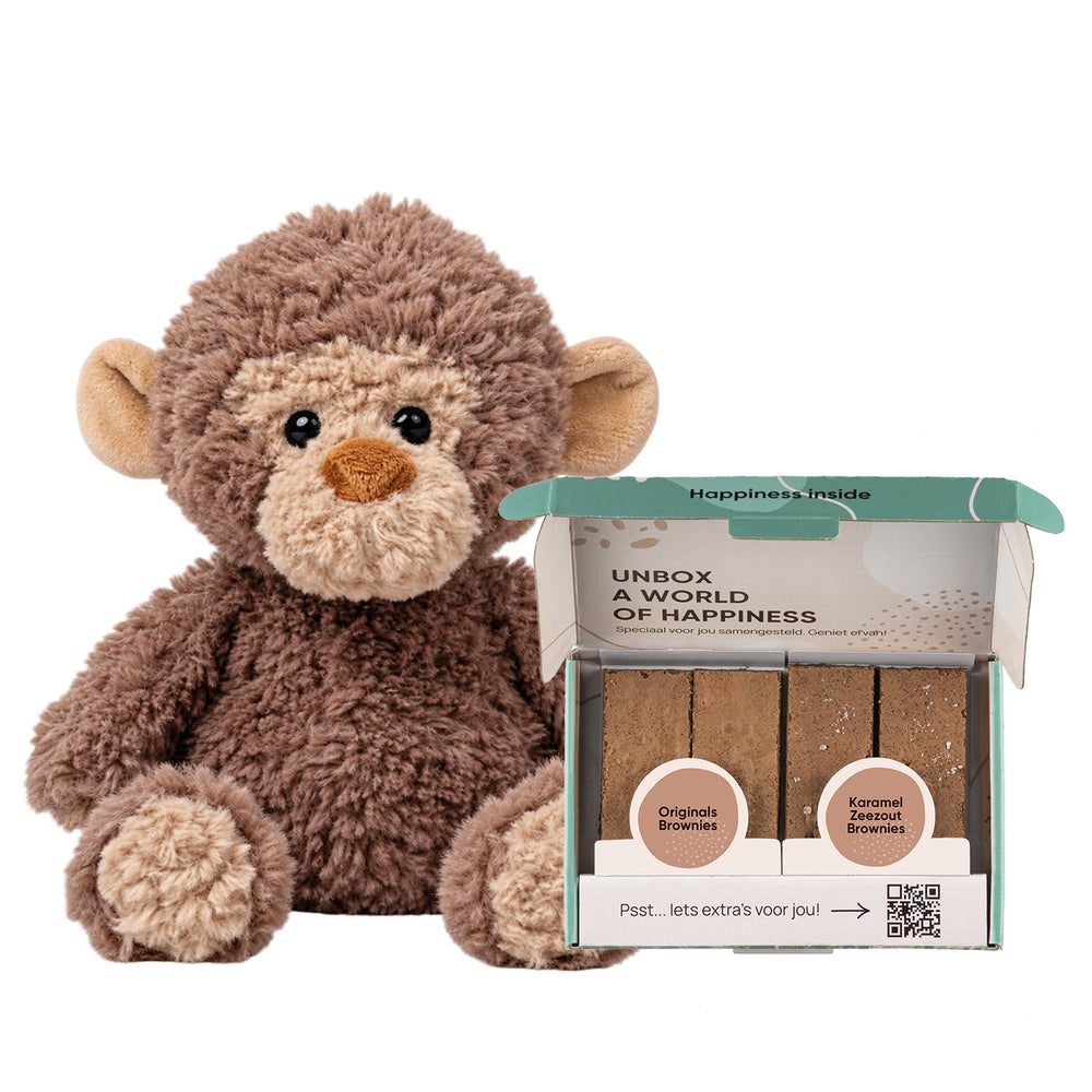 Cadeaupakket: Brownies & knuffel aapje