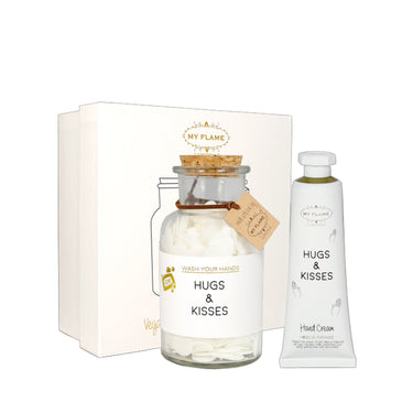 badzout en hand cream met box op witte achtergrond