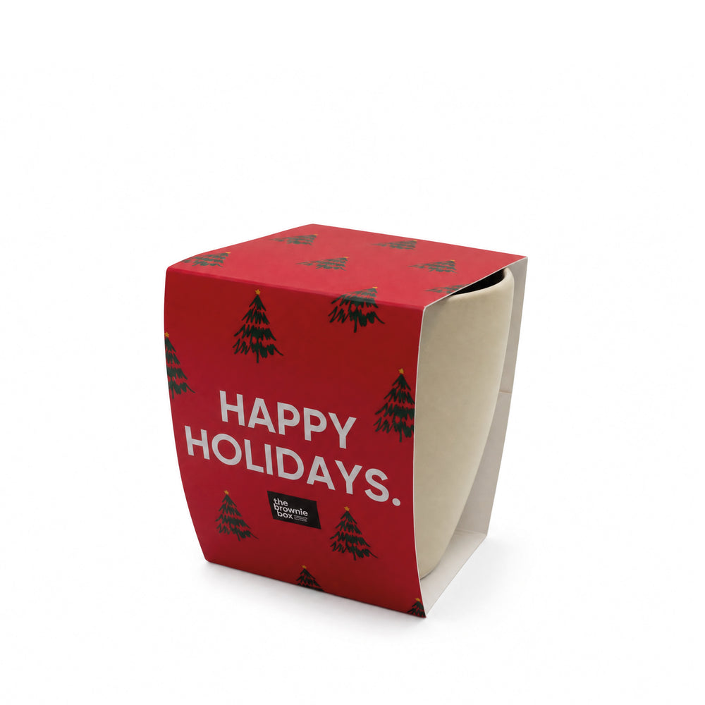 Grijze mok met sleeve met 'Happy holidays' 