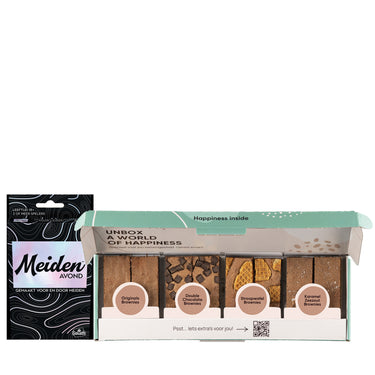 Lekker met de Meiden pocketversie van Goliath met een brownie box met 8 brownies.