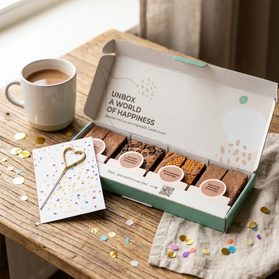 thank you sterretje met brownie box op tafel