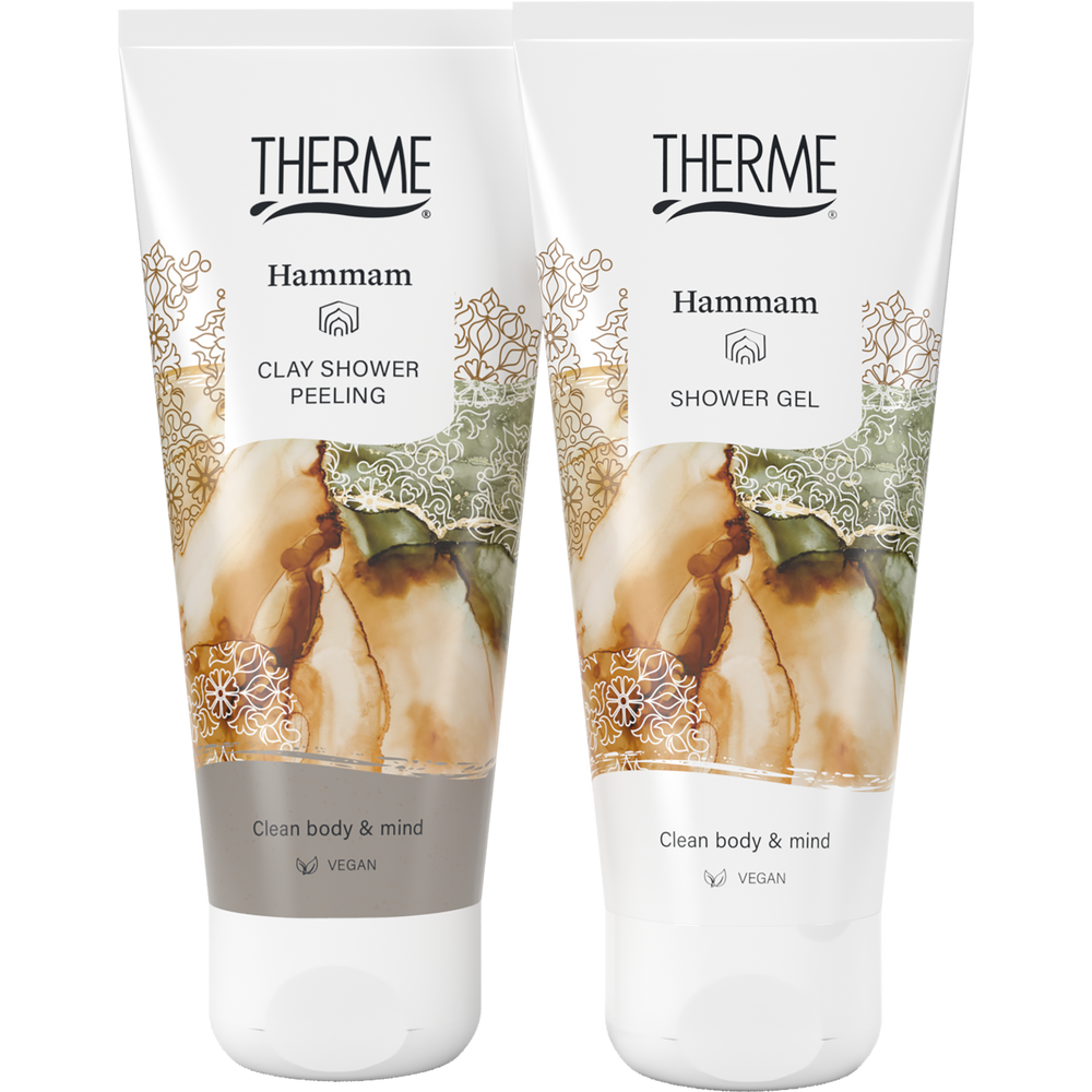twee tubes Therme met clay shower peeling en shower