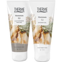 twee tubes Therme met clay shower peeling en shower