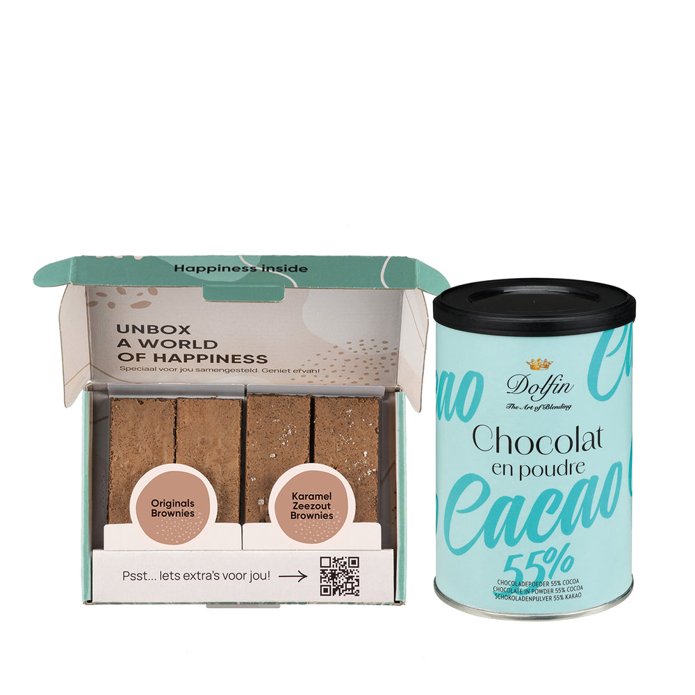 Cadeaupakket: Brownies & Warme chocomelk 55% cacao