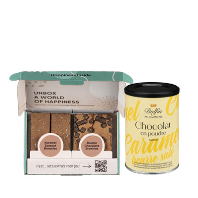Cadeaupakket: Brownies & Warme chocolademelk Karamel zeezout